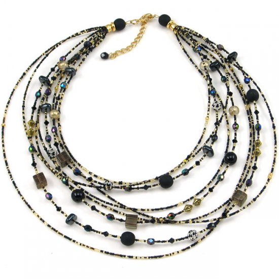 Murano Glass Watefall  Black Necklace